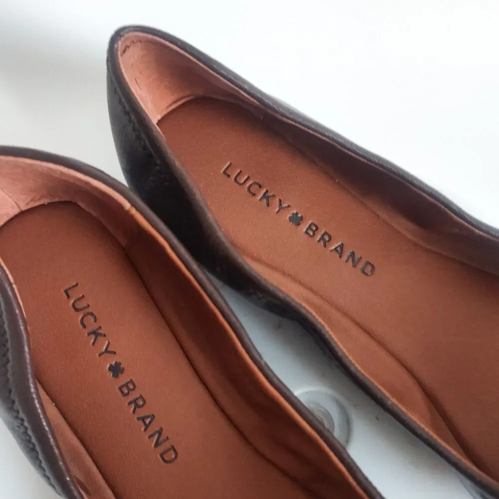 Lucky Brand Chocolate Brown Ballet Flats Size 9 Lace-up Back Coquette Minimalist